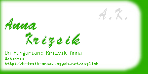 anna krizsik business card